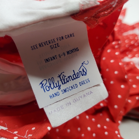 Vintage Polly Flinders Red & White lace Hand Smocked Dress Size 6-9 Month - Picture 4 of 9
